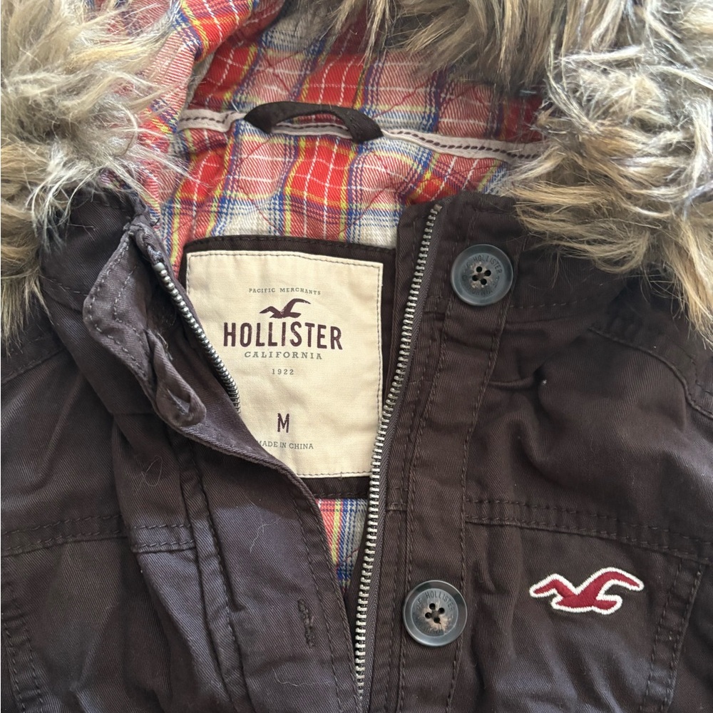 Hollister Dark Brown Kids Puffer Jacket with Fur Hood